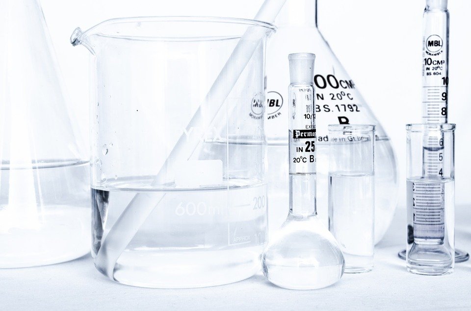 a variety of chemistry flasks, beakers and test tubes