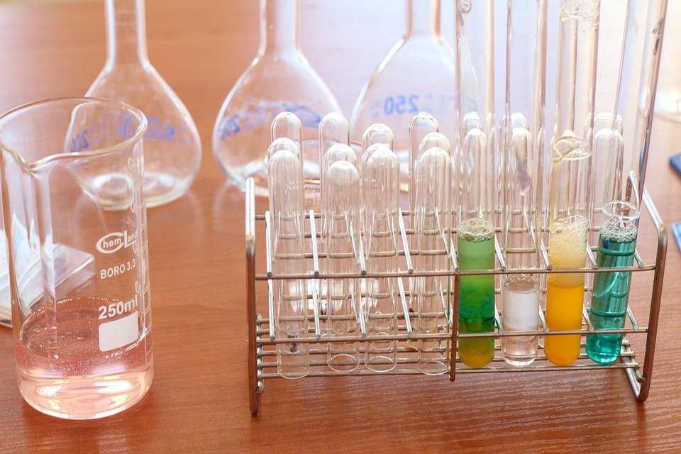 chemistry lab custom chemicals in beakers test tubes