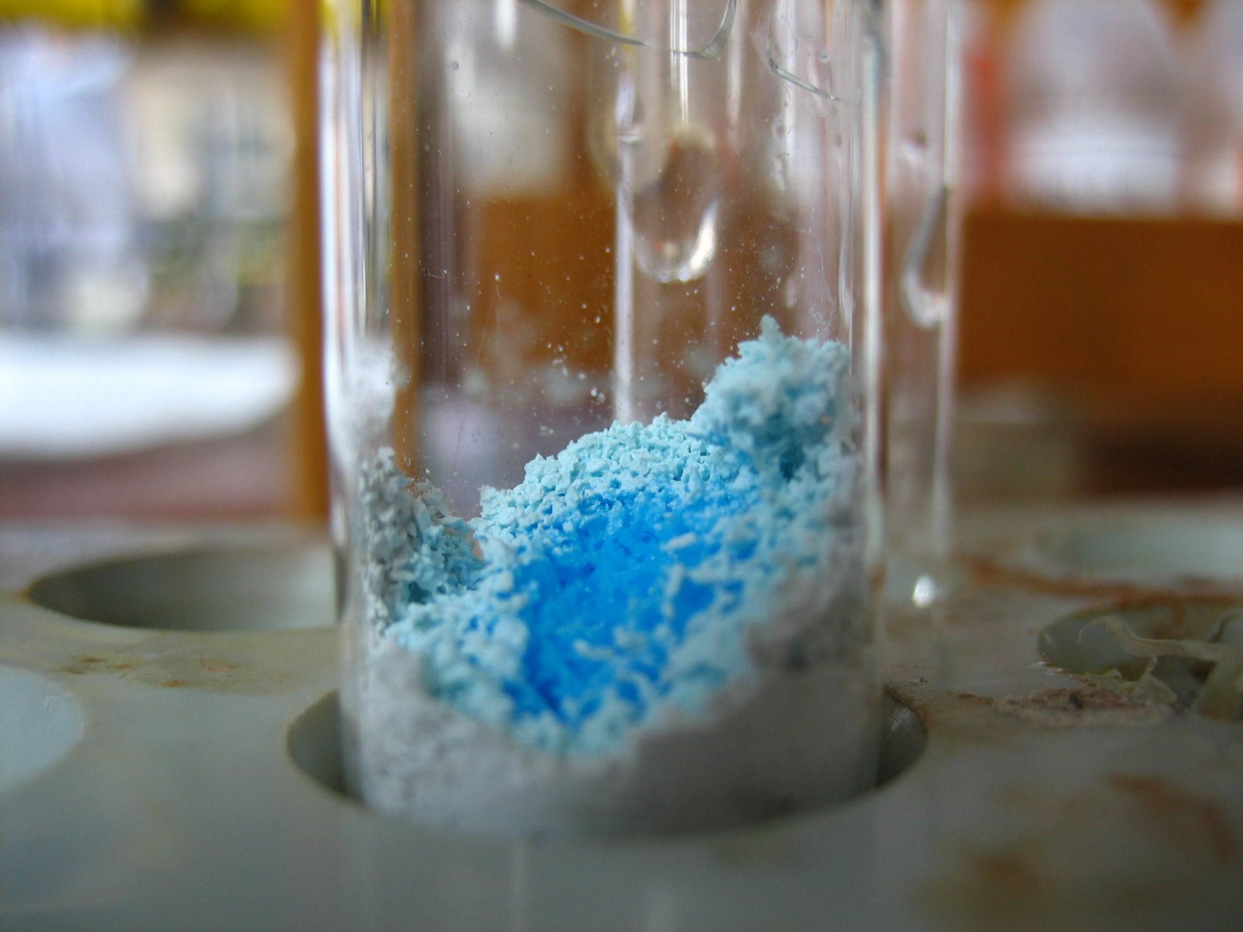 tube of a blue colored reagent chemical