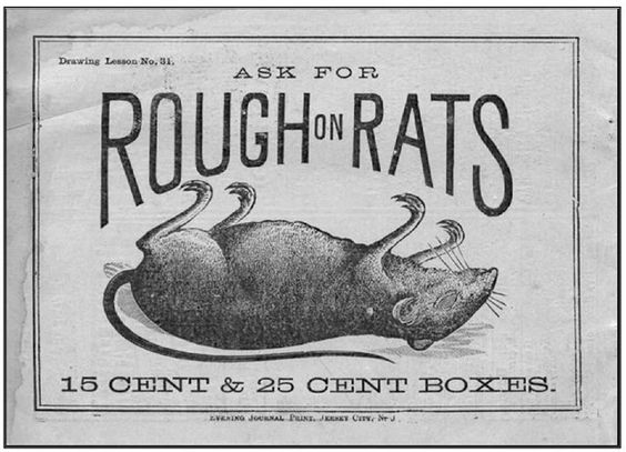 a vintage rat poison box called rough on rats