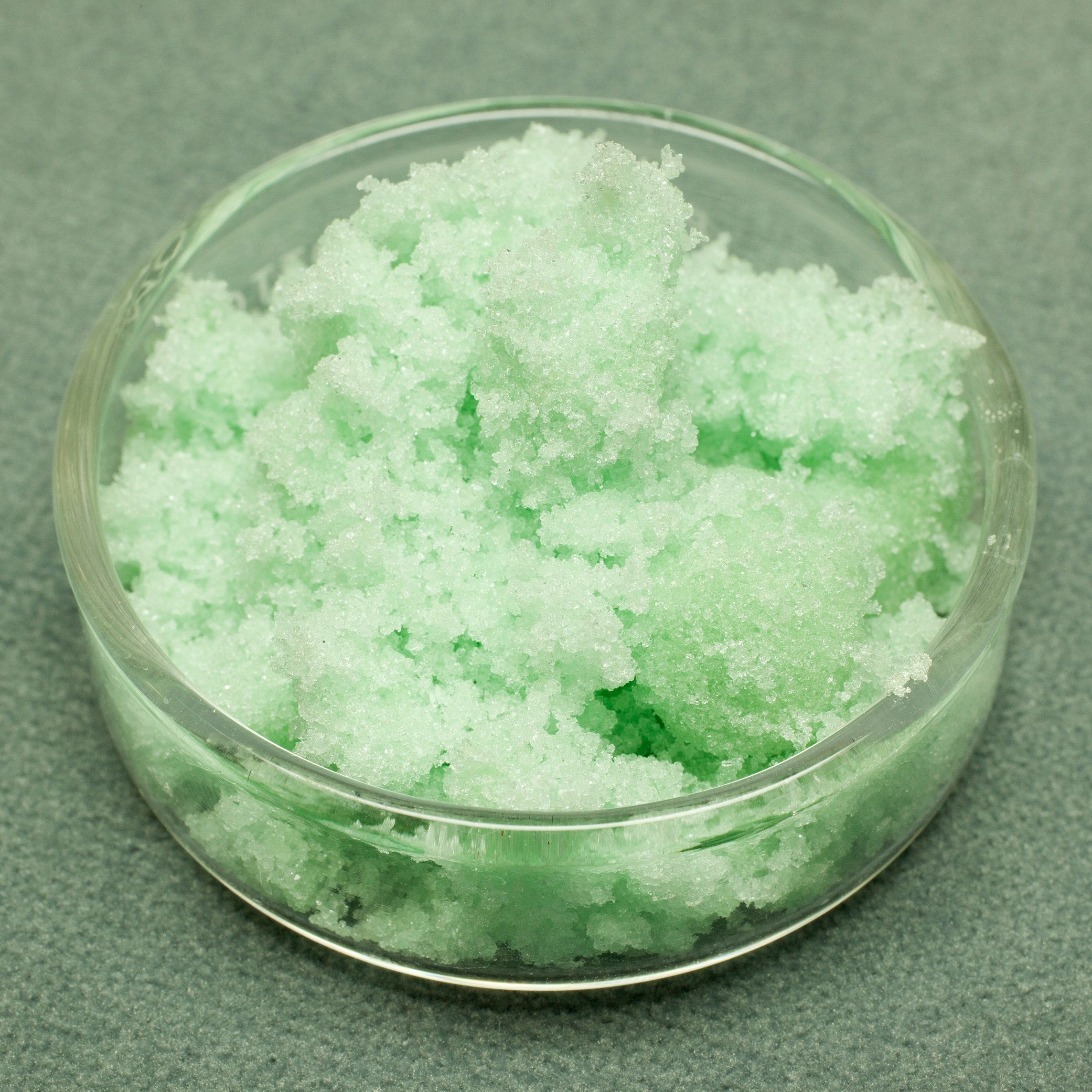 iron salts in a glass container